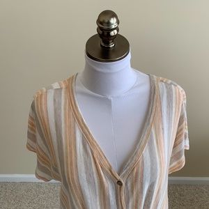 Rachel Zoe Linen Striped Tie-front Top, Size XL